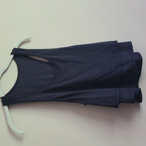 Lululemon Sheer Striped Layered Racerback Crop Top Black (can be separated) Sz 6 - Picture 1 of 10